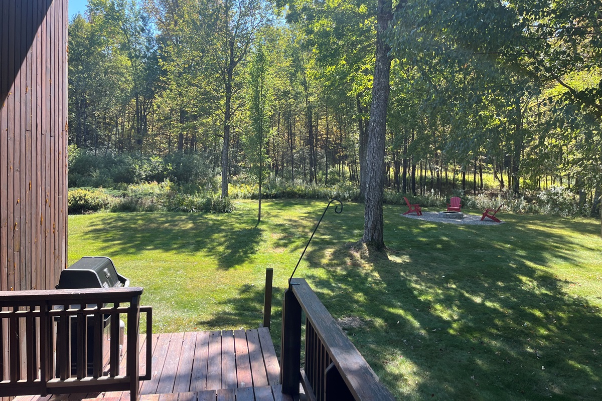 Outdoor firepit just across the back yard