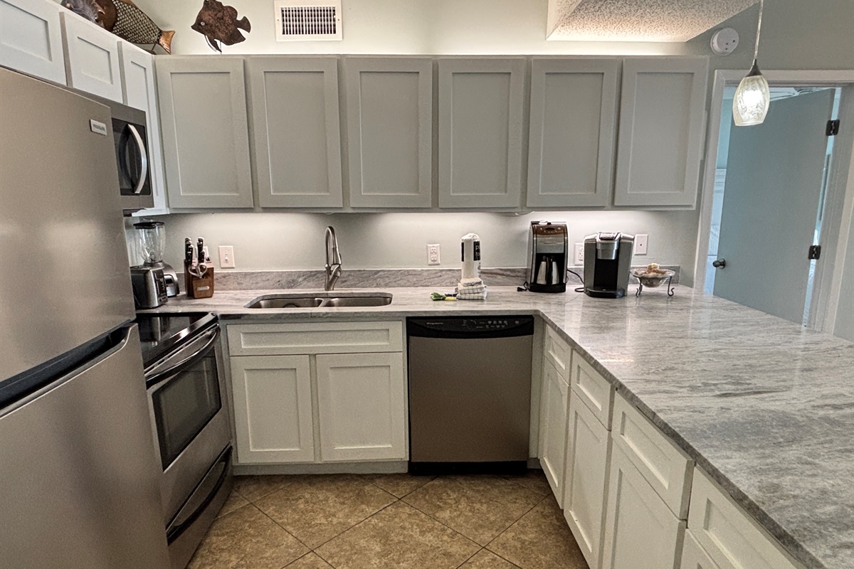 Fully stocked kitchen with everything you need for real meals, not just quick snacks.