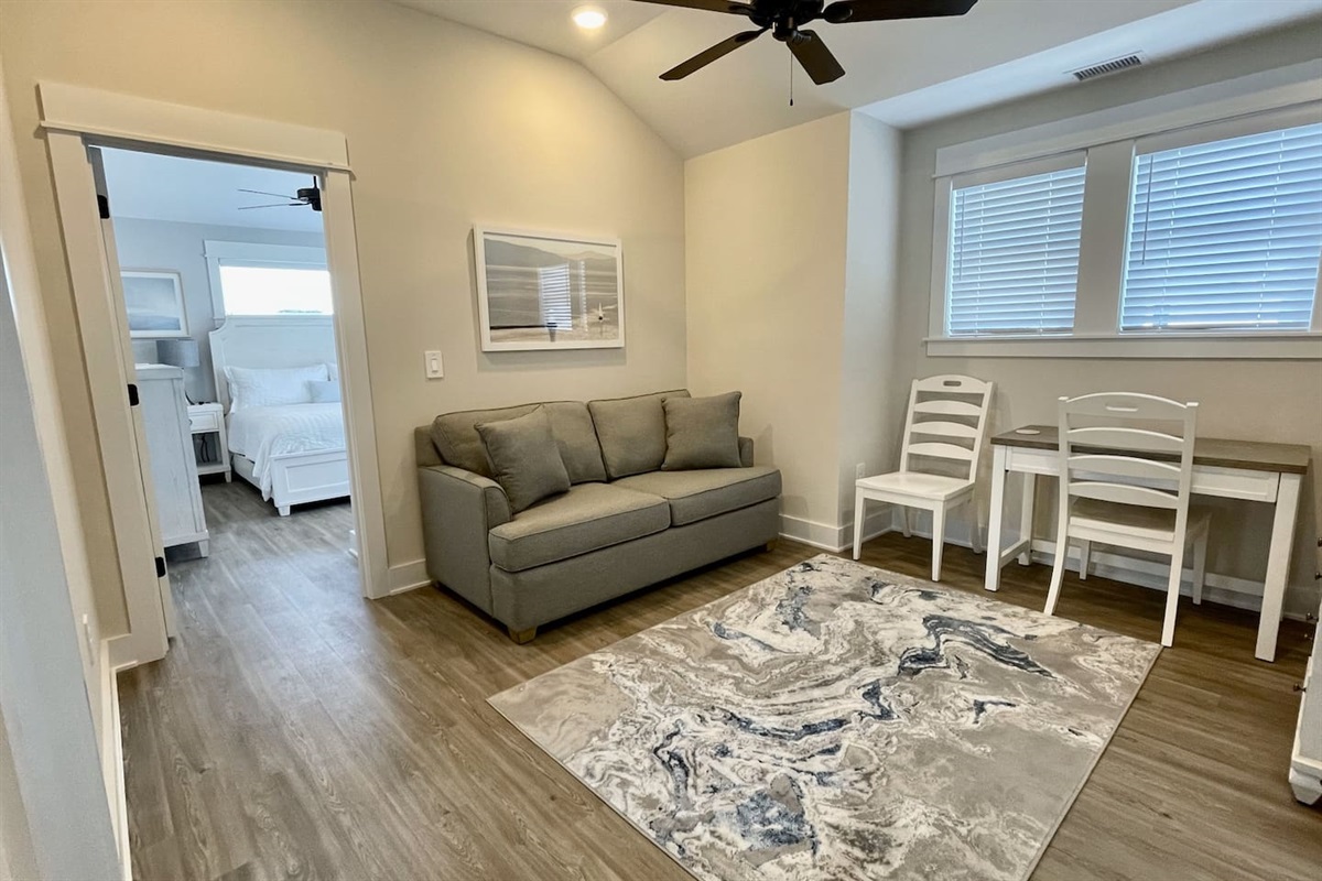 This versatile den includes a Full-sized sofa bed, making it a great extra sleeping space for your group.