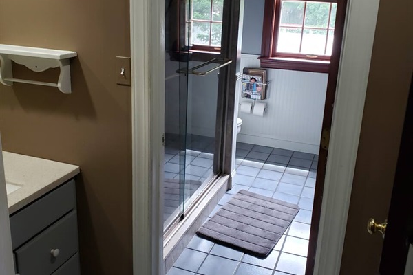 2nd bathroom on 2nd floor has 2 sinks seperated by a door and full tile beautiful shower