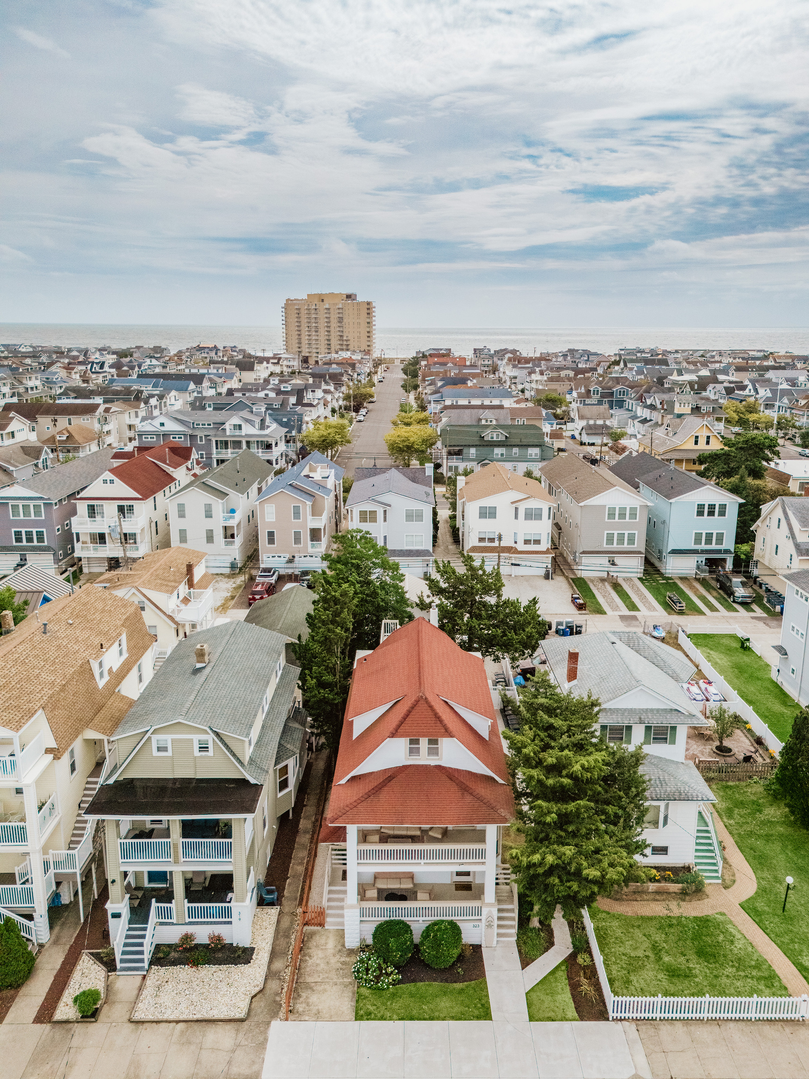 High-Angle Aerial Shot Looking Down Street