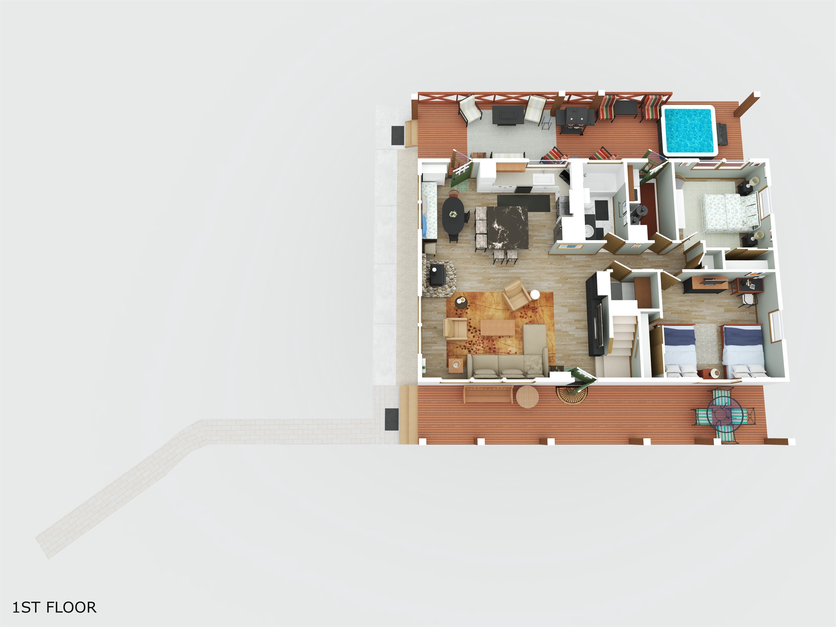 First floor layout included covered porches