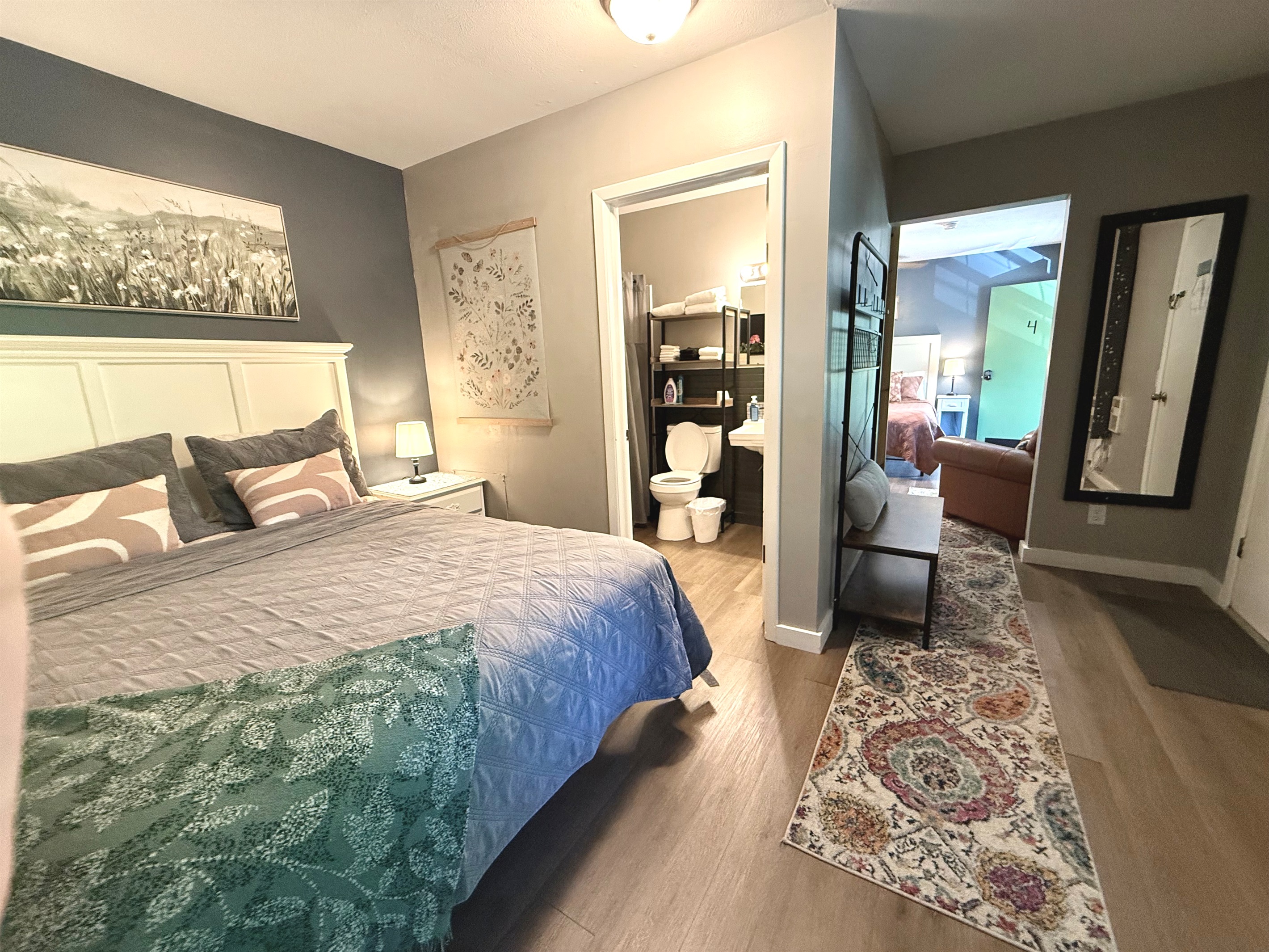 Queen room with its own exterior door.