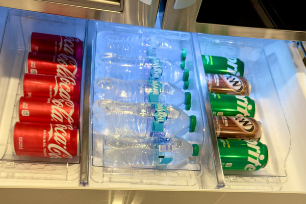 Complimentary bottled water and soft drinks are available in the refrigerator.