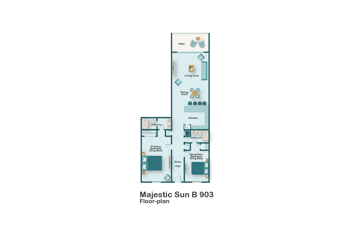 This 2020 Complete Remodel features a bright and open living and dining space with tall ceiling, Gulf views, and new furniture with modern decor around a large 55" Smart TV for all your stream
