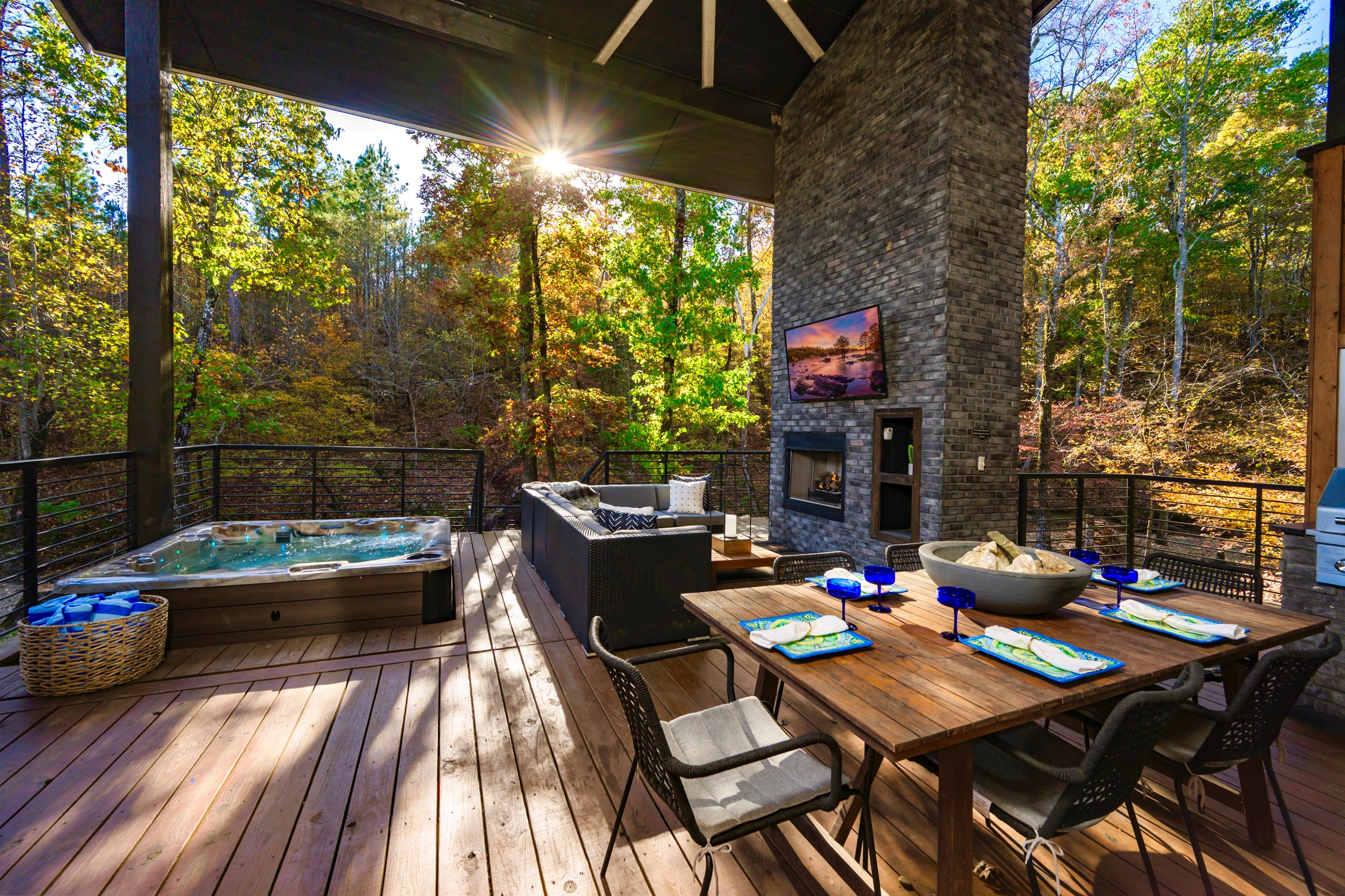 where mornings begin with coffee in the trees and evenings end in the hot tub under the stars