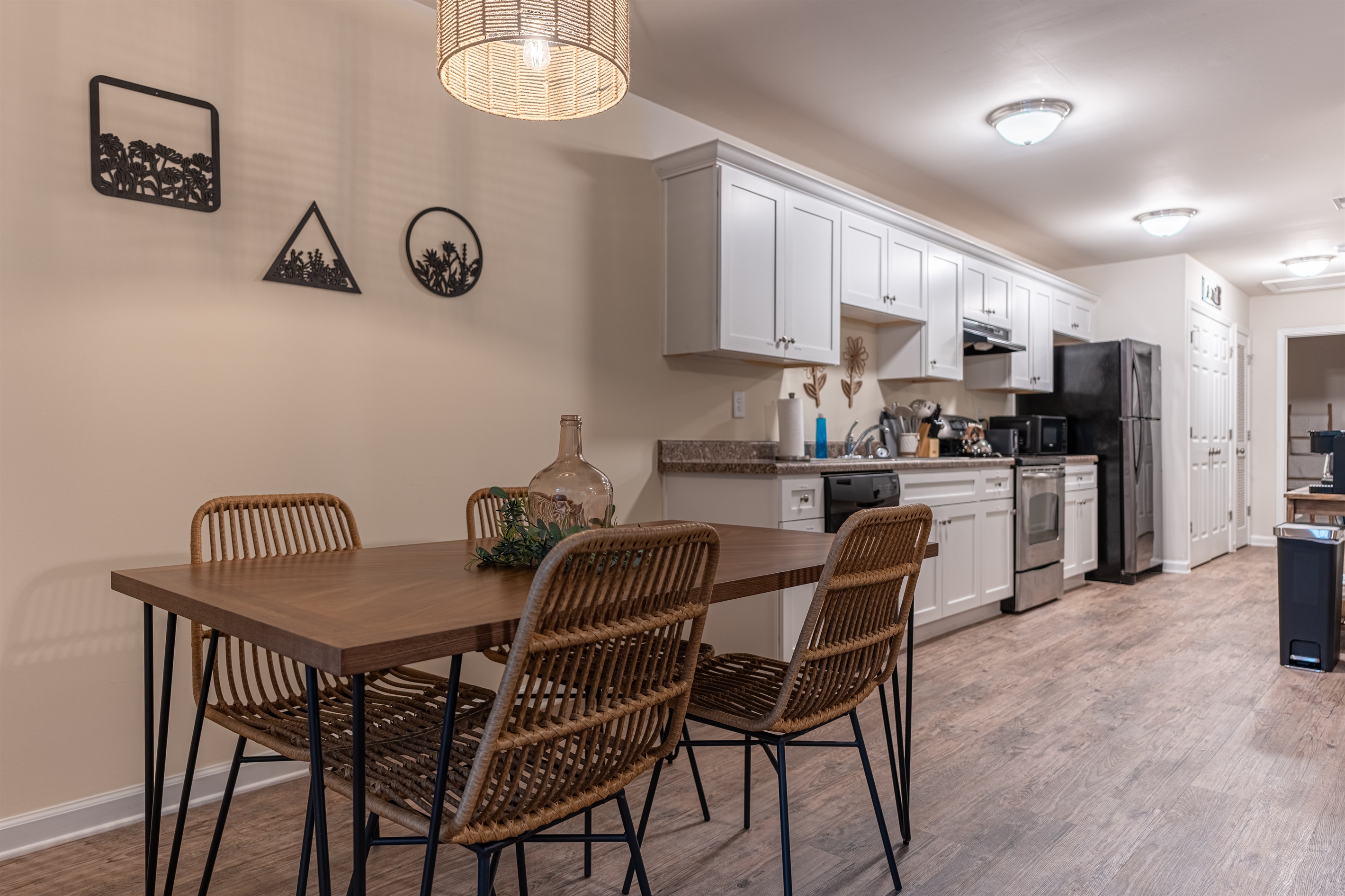 Dining area and fully stocked kitchen