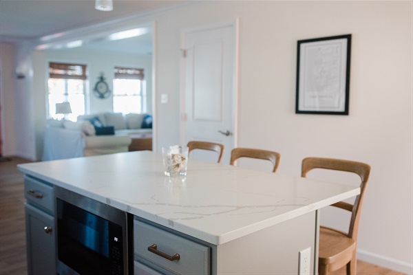 Quartz kitchen island with more seating