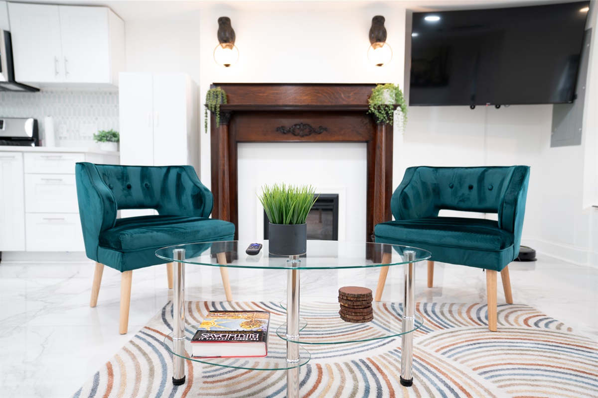 Enjoy the electric fireplace in the lower level after a long day of adventures in DC!