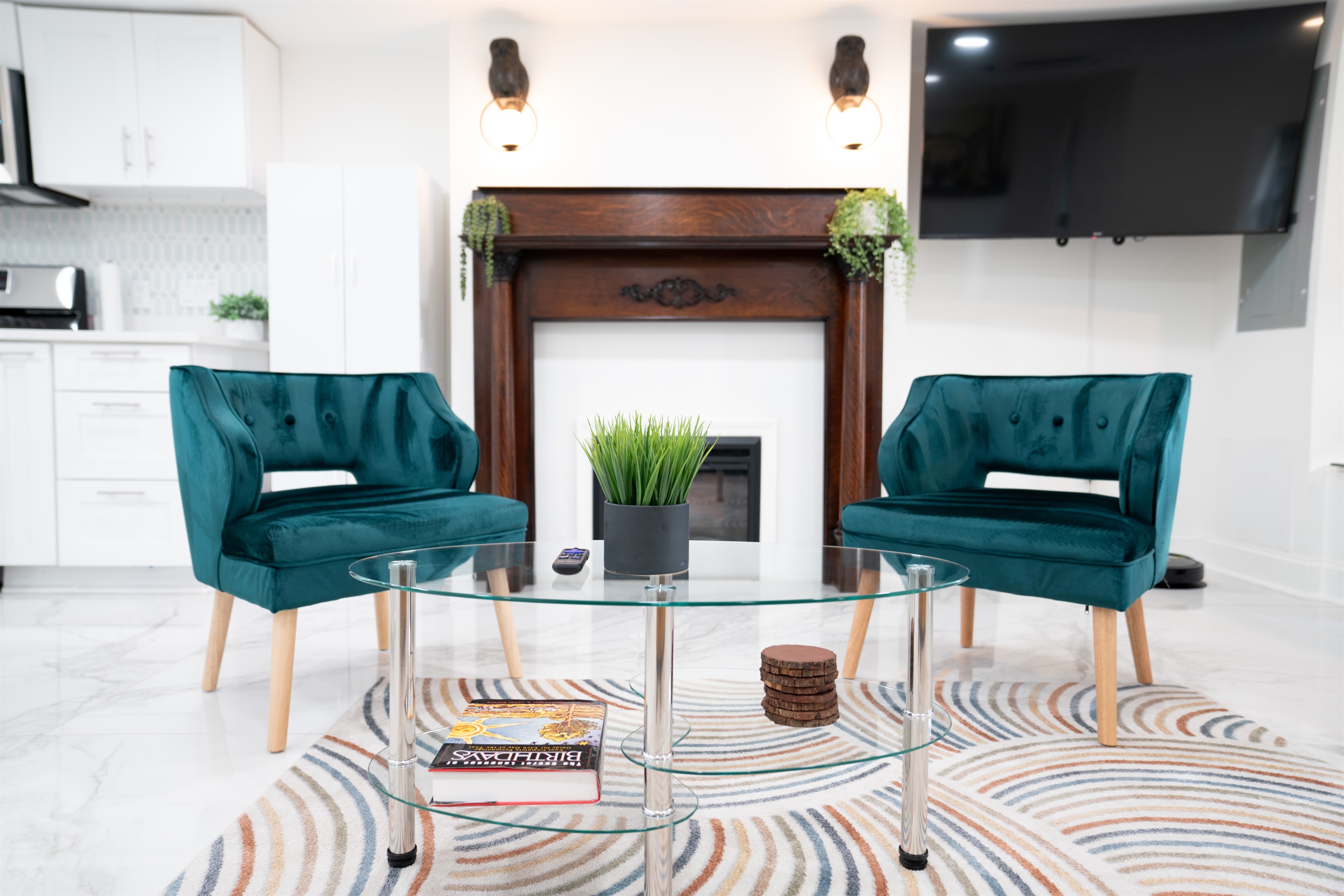 Enjoy the electric fireplace in the lower level after a long day of adventures in DC!