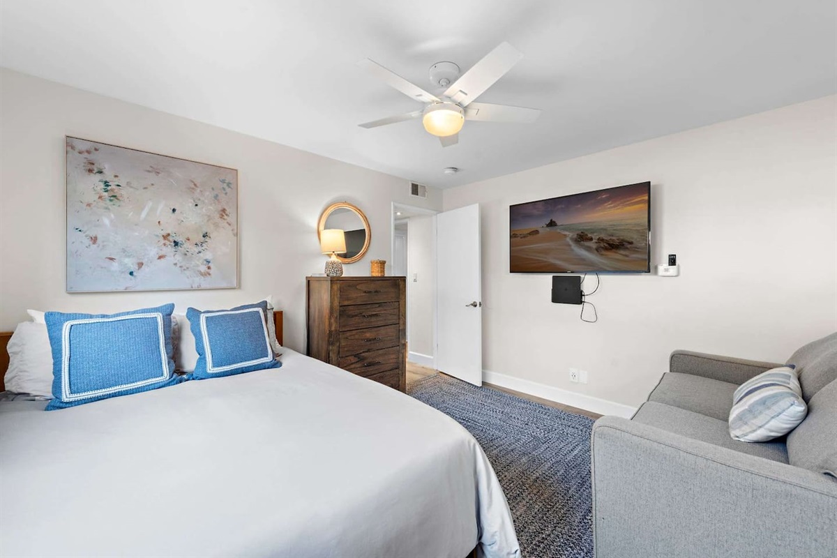 The plush carpet in here also makes this room very comfortable for kids to play.  Equipped with 55" TV and a PlayStation.