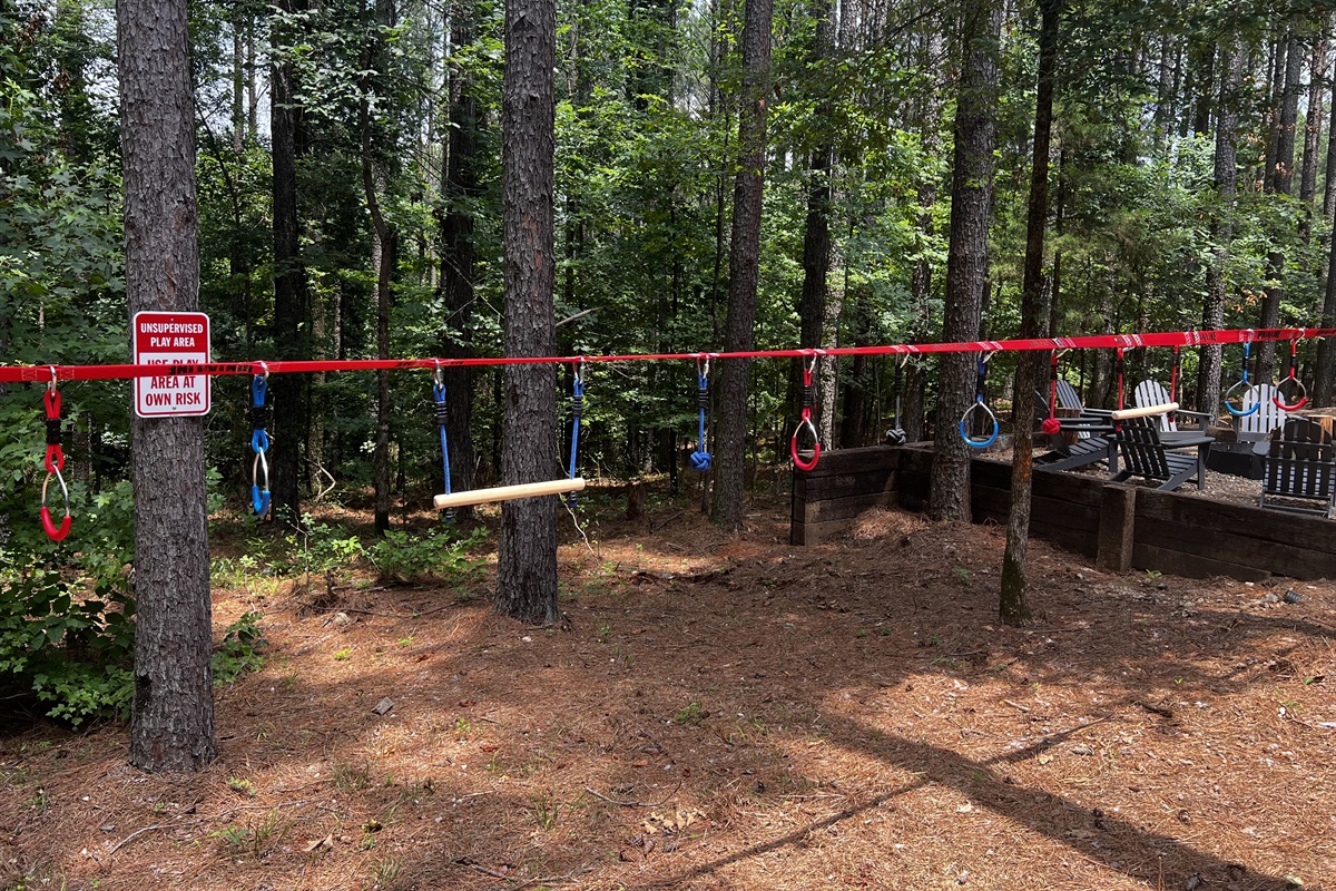 Kids can test their skills out back on our Ninja Obstacle course.  So much to do outside!