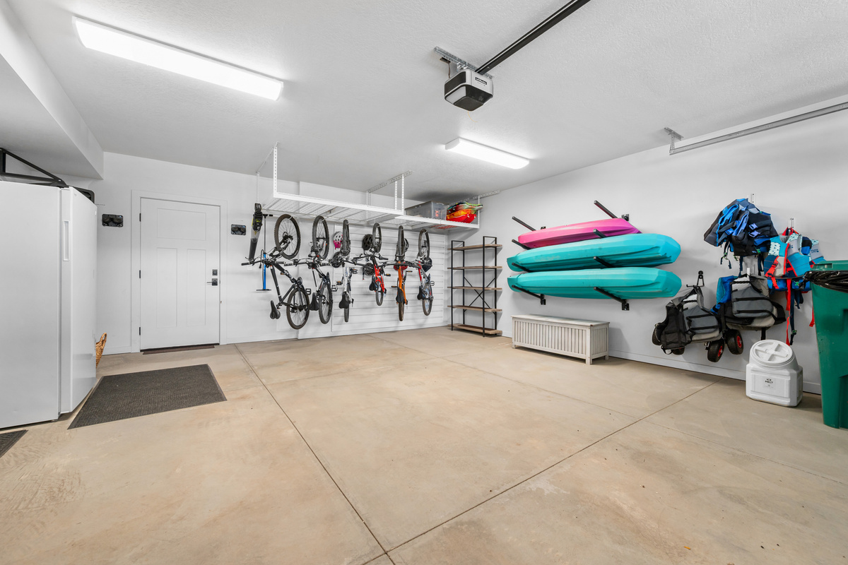 Bring your bikes, paddleboards, skis, and more—this spacious garage is designed for every season of adventure.