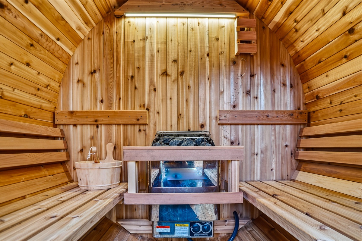 Rest and relaxation at its best with the private barrel sauna