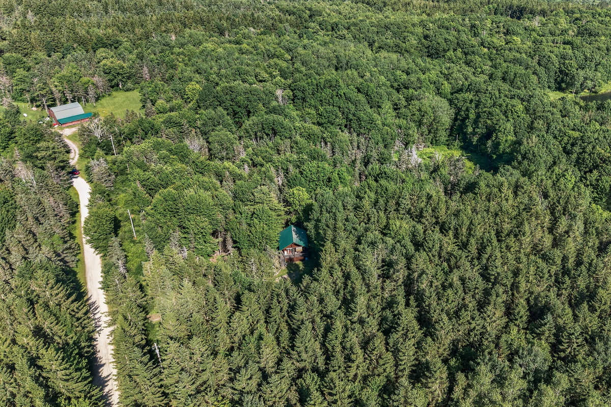 Aerial view of the property and driveway