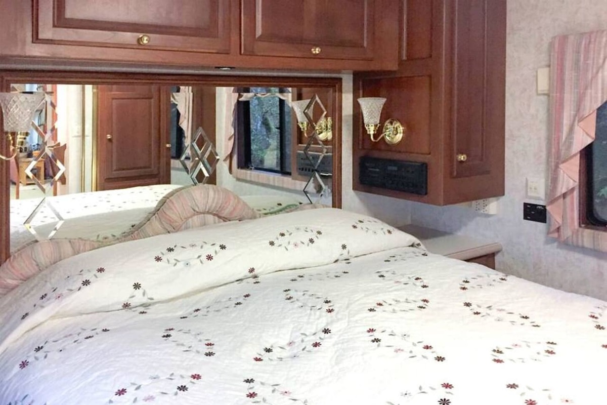 Queen Sized Bed, Side Tables and Plugs