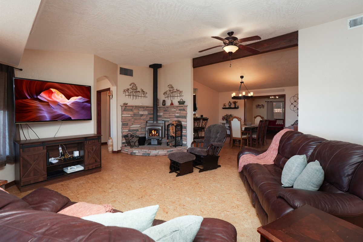 Settle in for movie night by the wood stove with a smart TV, Xbox, PS3, books, games, and DVDs for all ages.