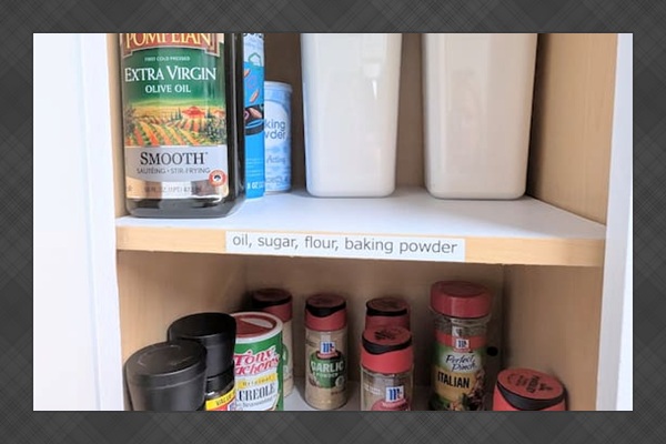 Basic cooking & baking supplies: olive oil • pan spray • sugar, flour, and baking powder • salt and pepper • basic spices