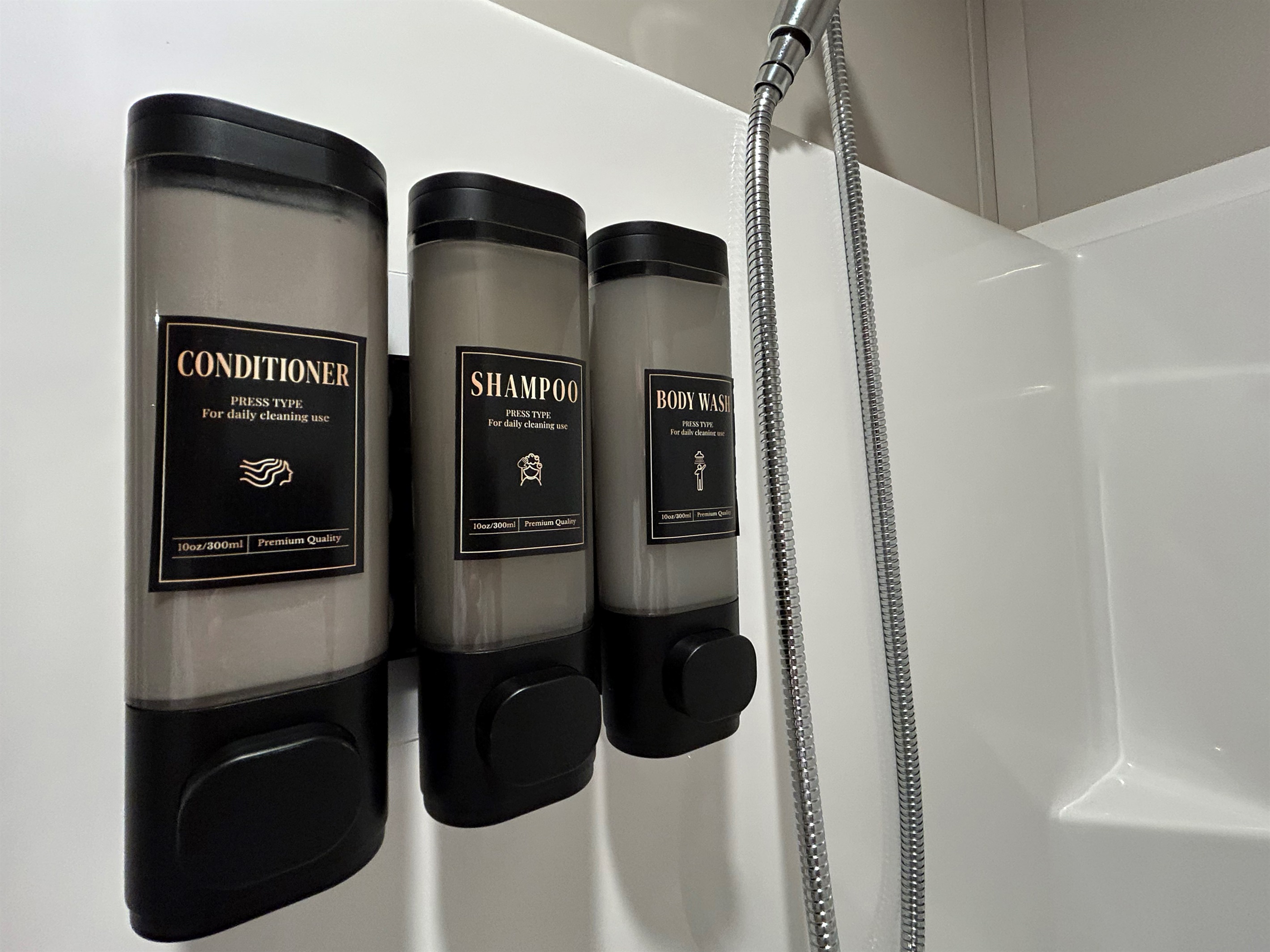 Shampoo, conditioner and body wash in each bathroom