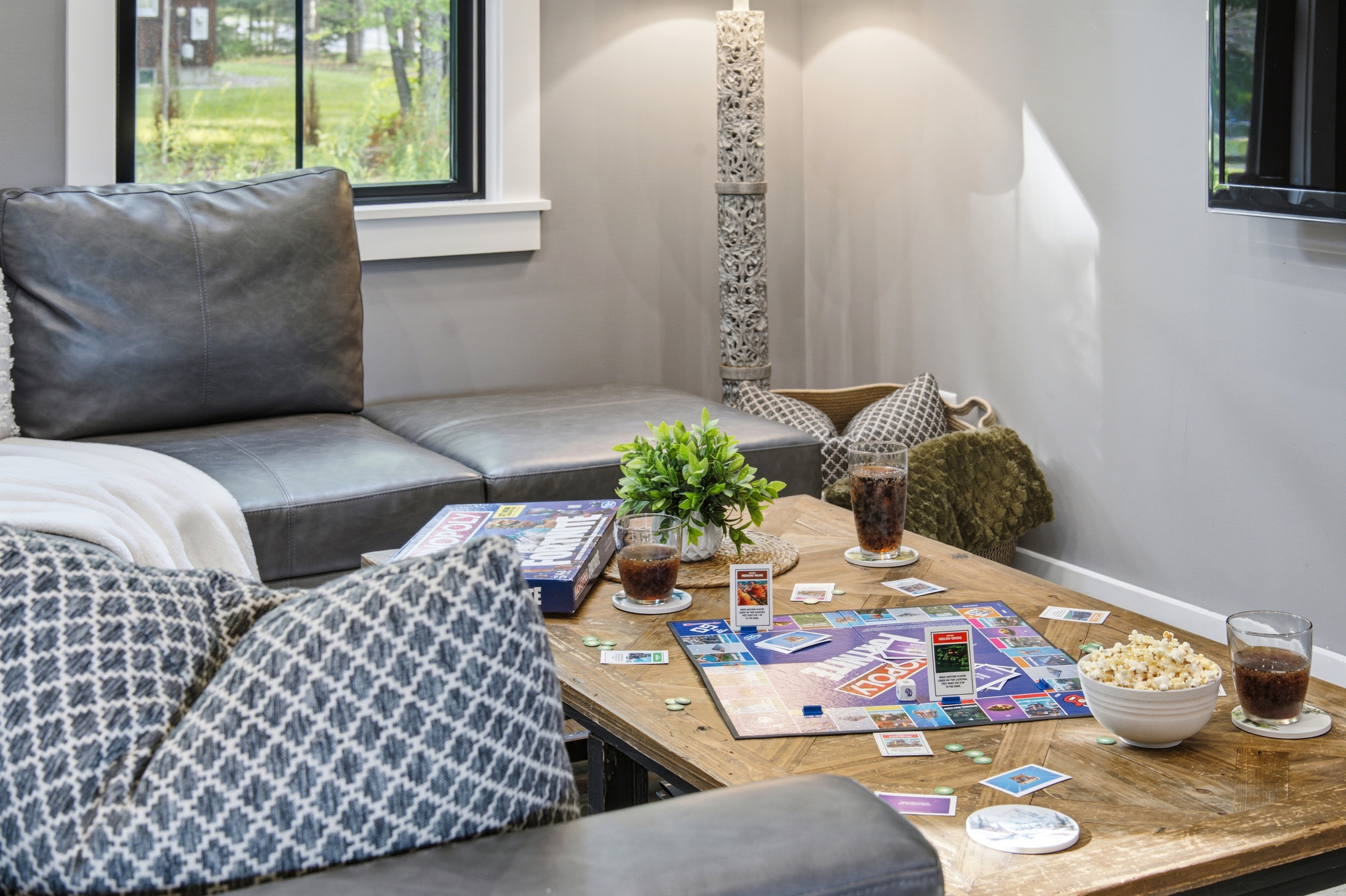 Cozy seating and board games make it easy to relax and spend quality time together.