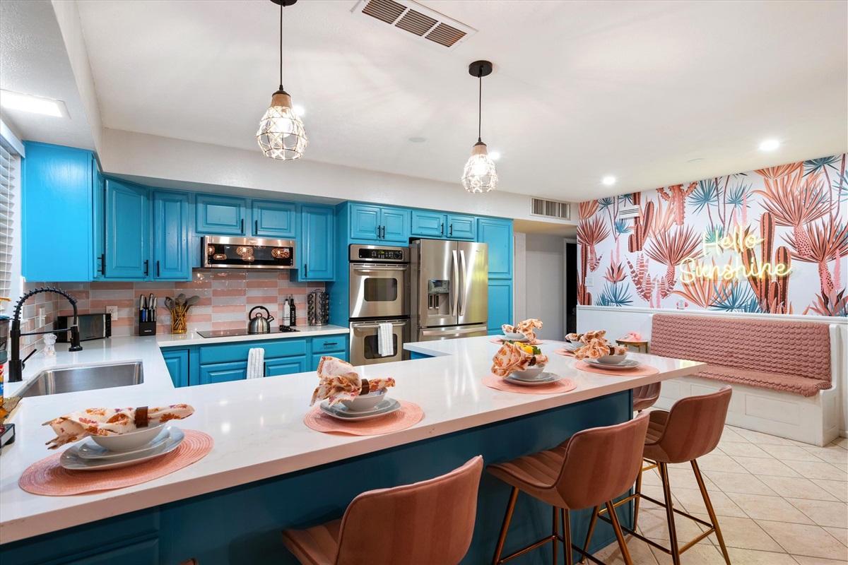 6 Barstools, 10 seat dining and photo op spots throughout the house!