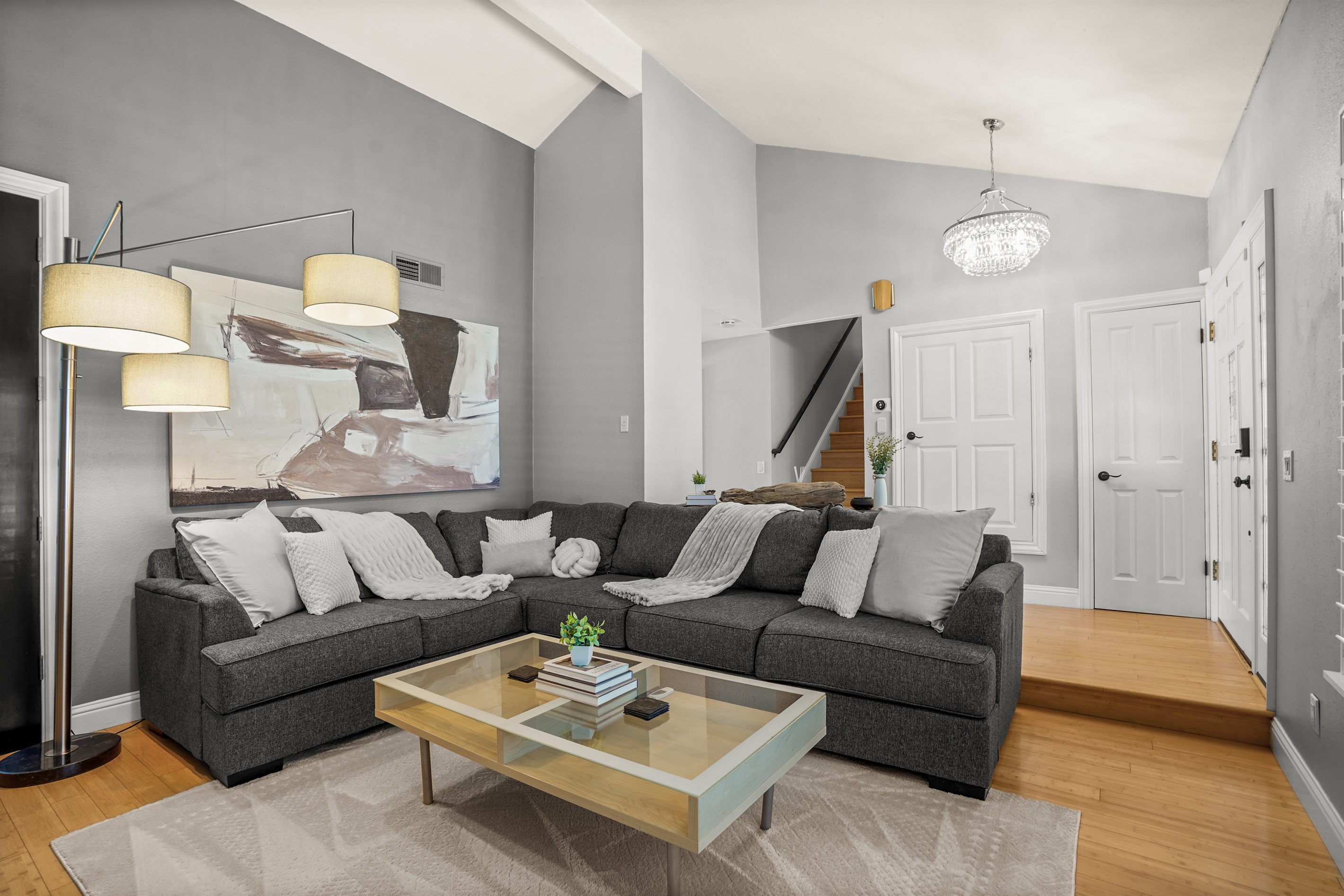 Bright and comfortable living room with cozy seating, an open layout, and a Smart TV perfect for relaxing after a day exploring Napa Valley.