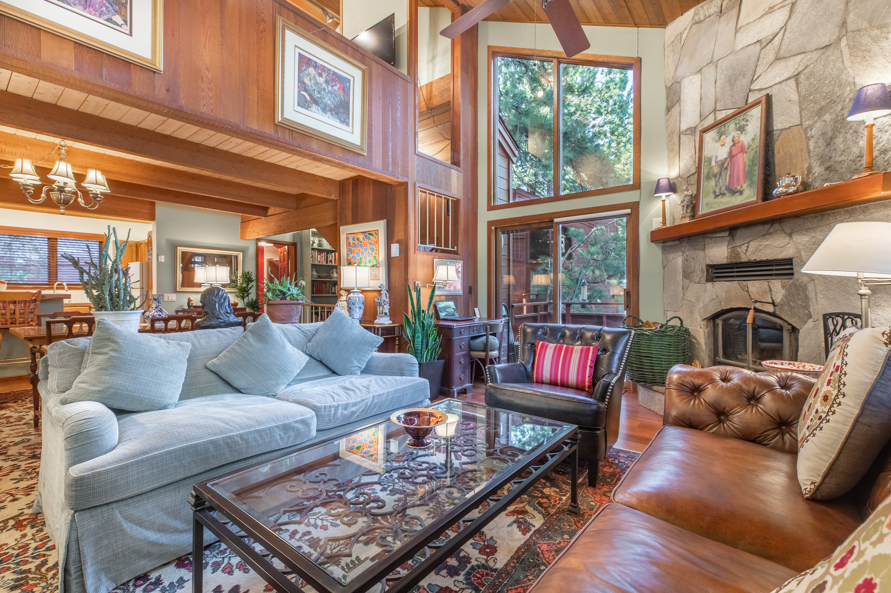 Spacious living room with soaring ceilings