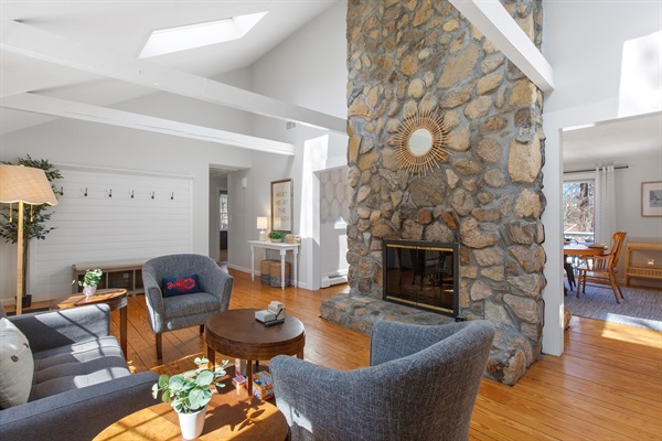 The fireplace sets the perfect mood for movie nights, game nights, or simply unwinding.