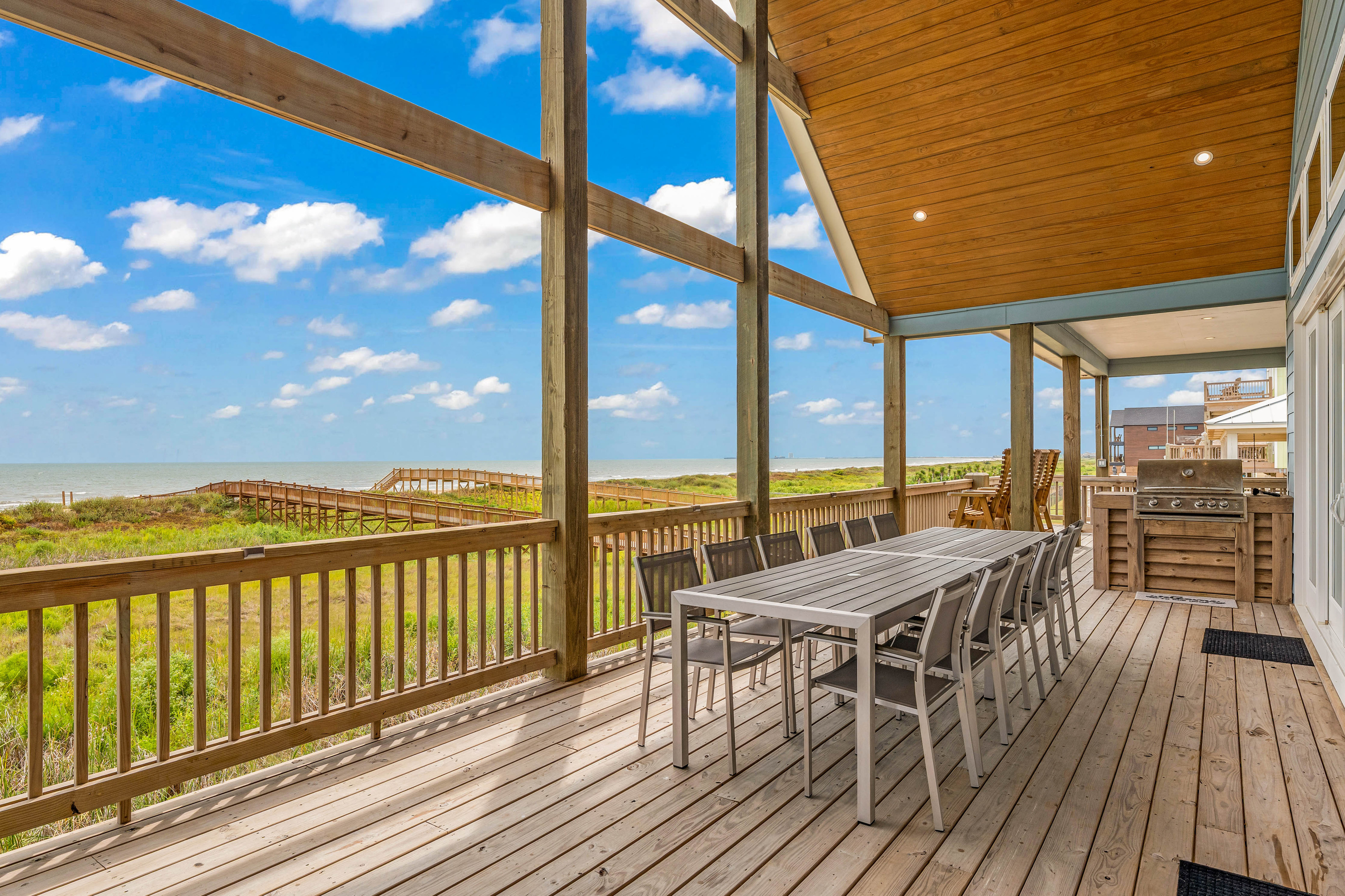 Cair Paravel: The view says it all: unobstructed Gulf horizon, dune grass, and big Texas sky right from the deck railing.