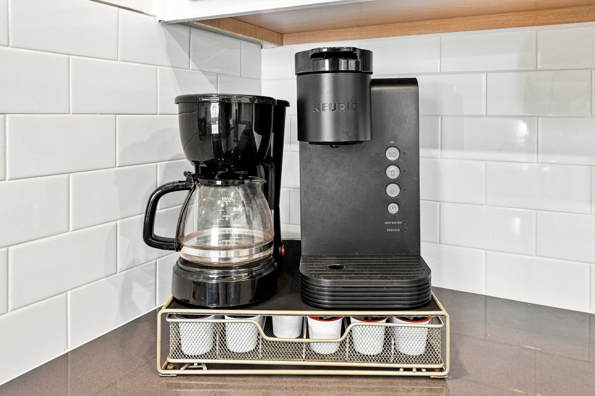 Kuerig and Small Drip Coffee. K-Cups and Grounds provided.  