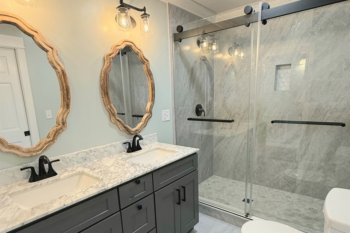 Updated bathroom with walk-in shower