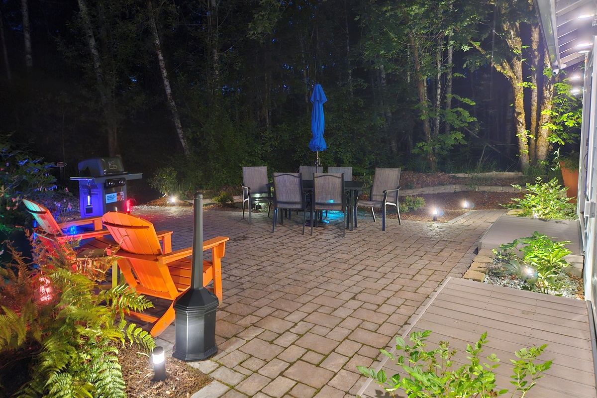 Ample lighting allows for late night outdoor dining