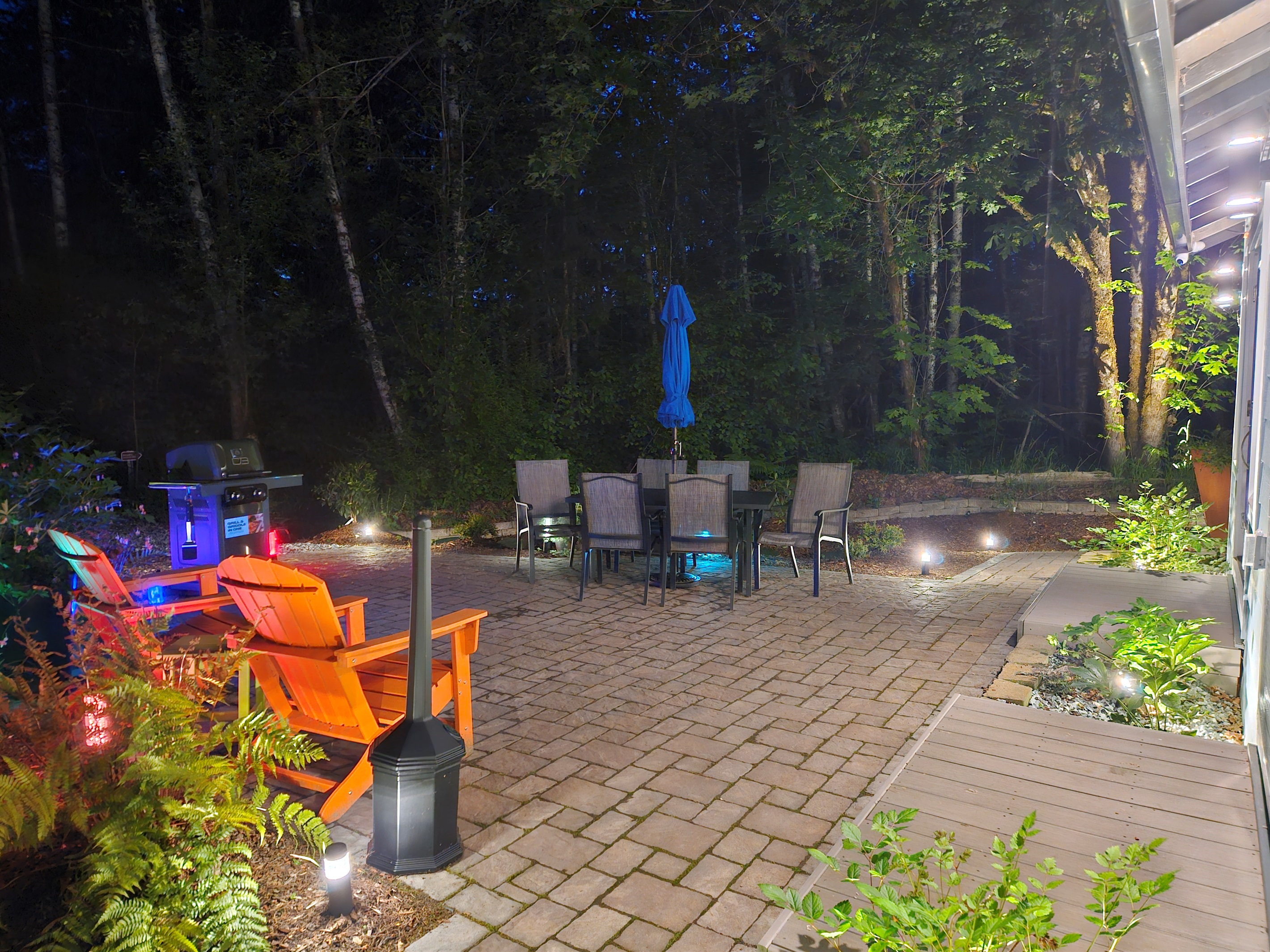 Ample lighting allows for late night outdoor dining