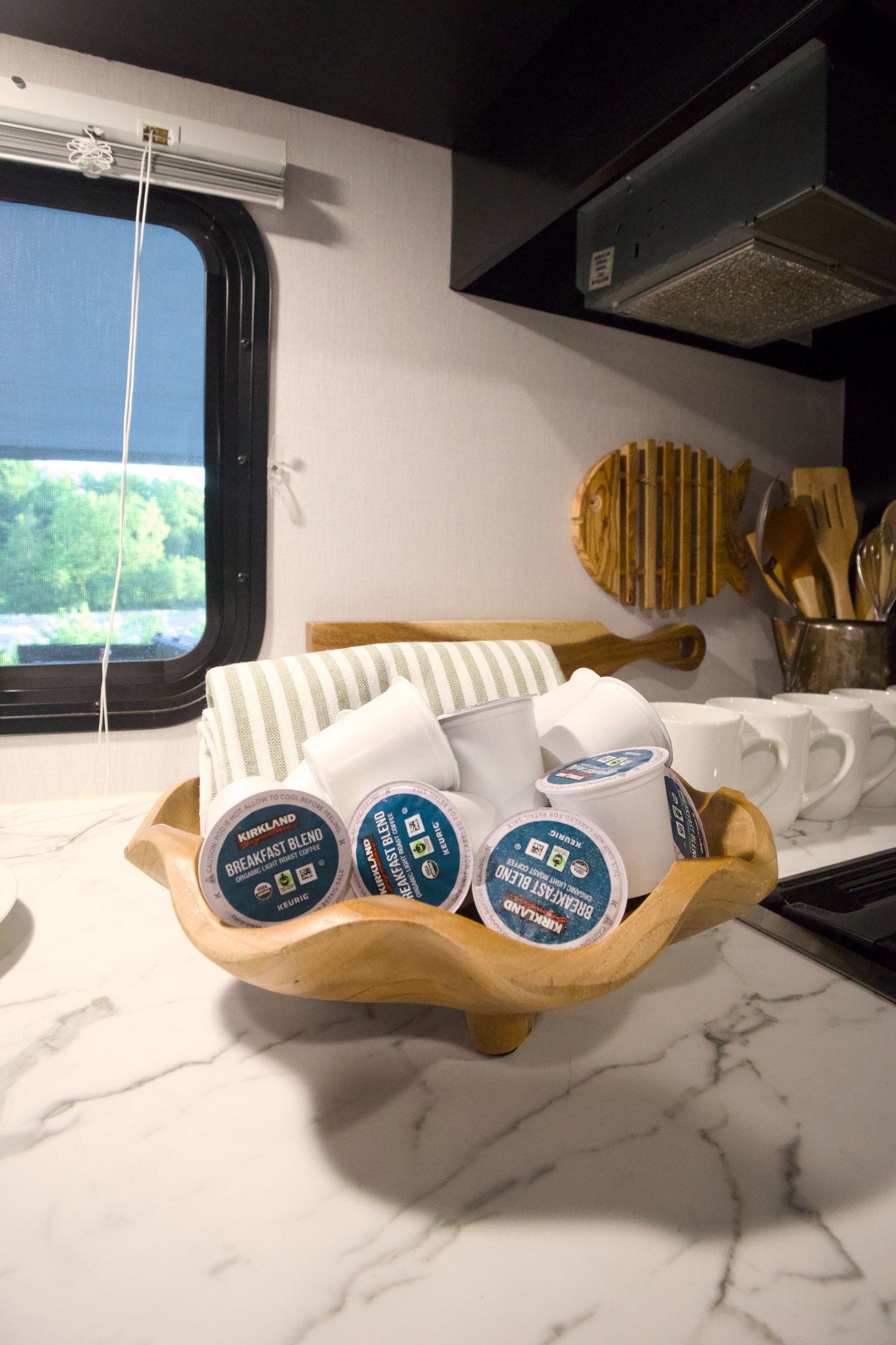 For your convenience, there's a keurig duo pot stocked, along with coffee grounds and k cups. See? We keep it simple for YOU.