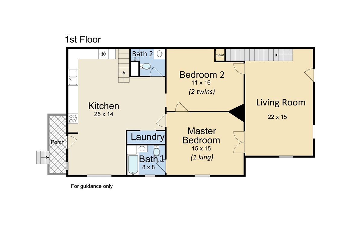 Downstairs floor plan. Note: front and rear stairwells. The rear stairs are narrow.