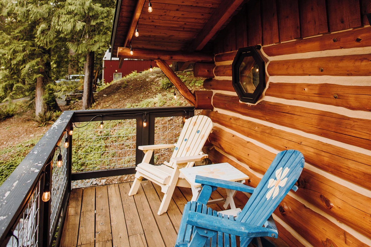 Seating area on the bunk house patio, located behind the main house.