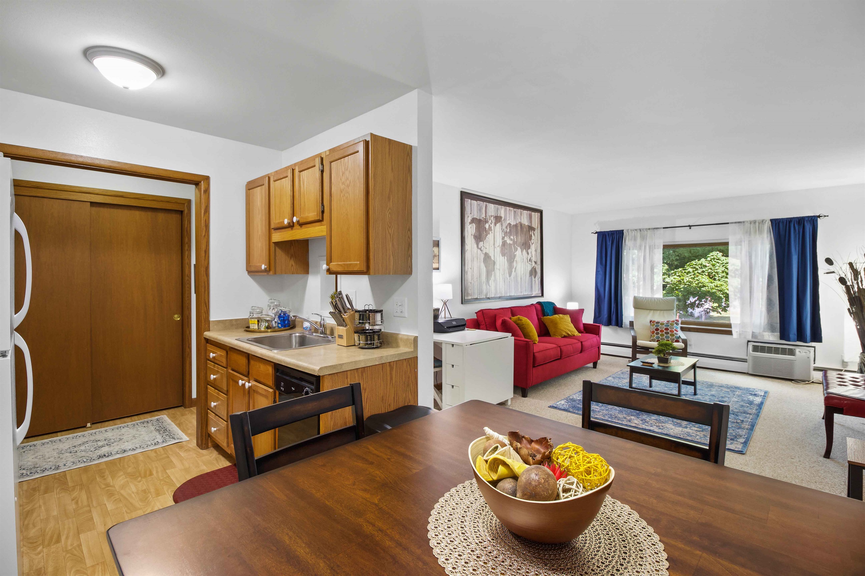 Open concept dining room, living room and kitchen make for a spacious feeling.