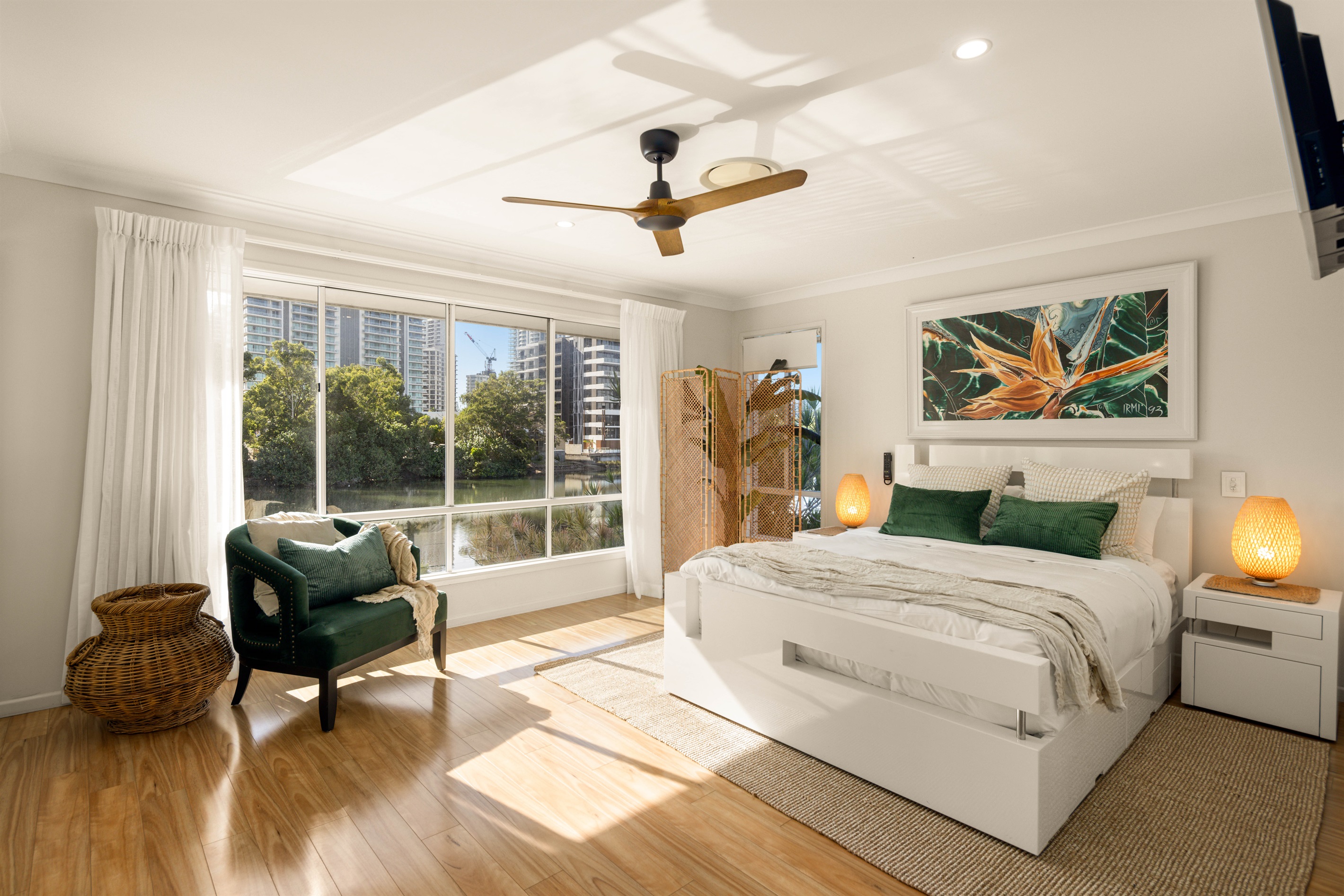 Premium waterfront Suite 2 overlooking the pool and sweeping Nerang river views.
