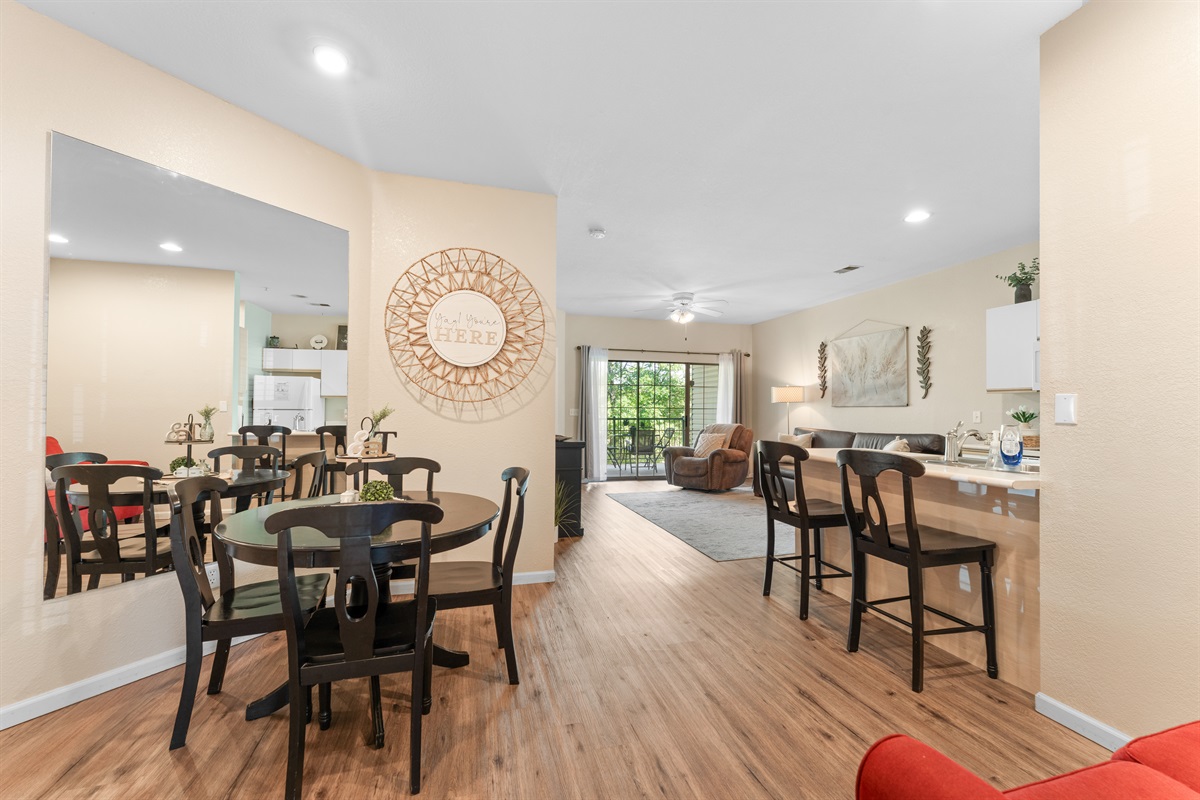 The open layout keeps cooking, dining, and relaxing connected, so everyone can spread out without feeling separated.