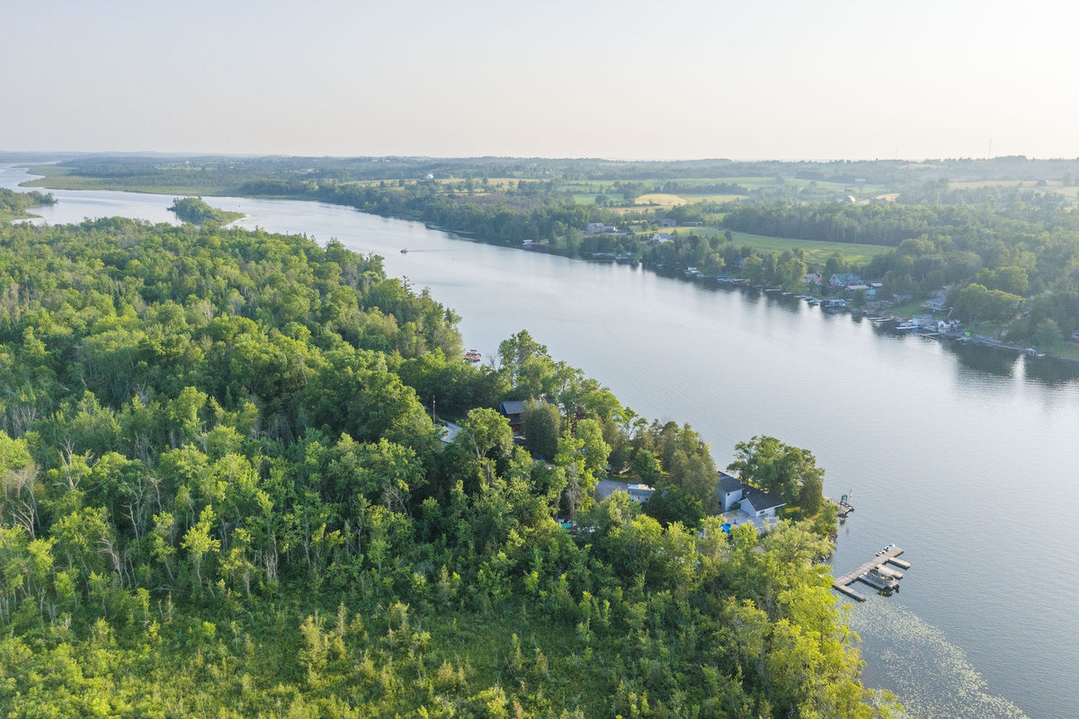 Wide aerial view of the Trent Hills waterfront surroundings