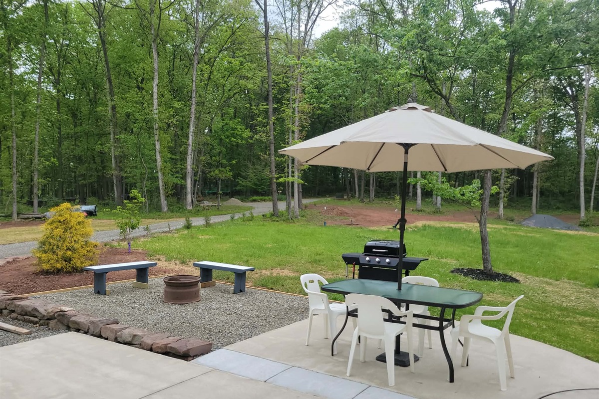 Outdoor dining grilling area with fire pit
