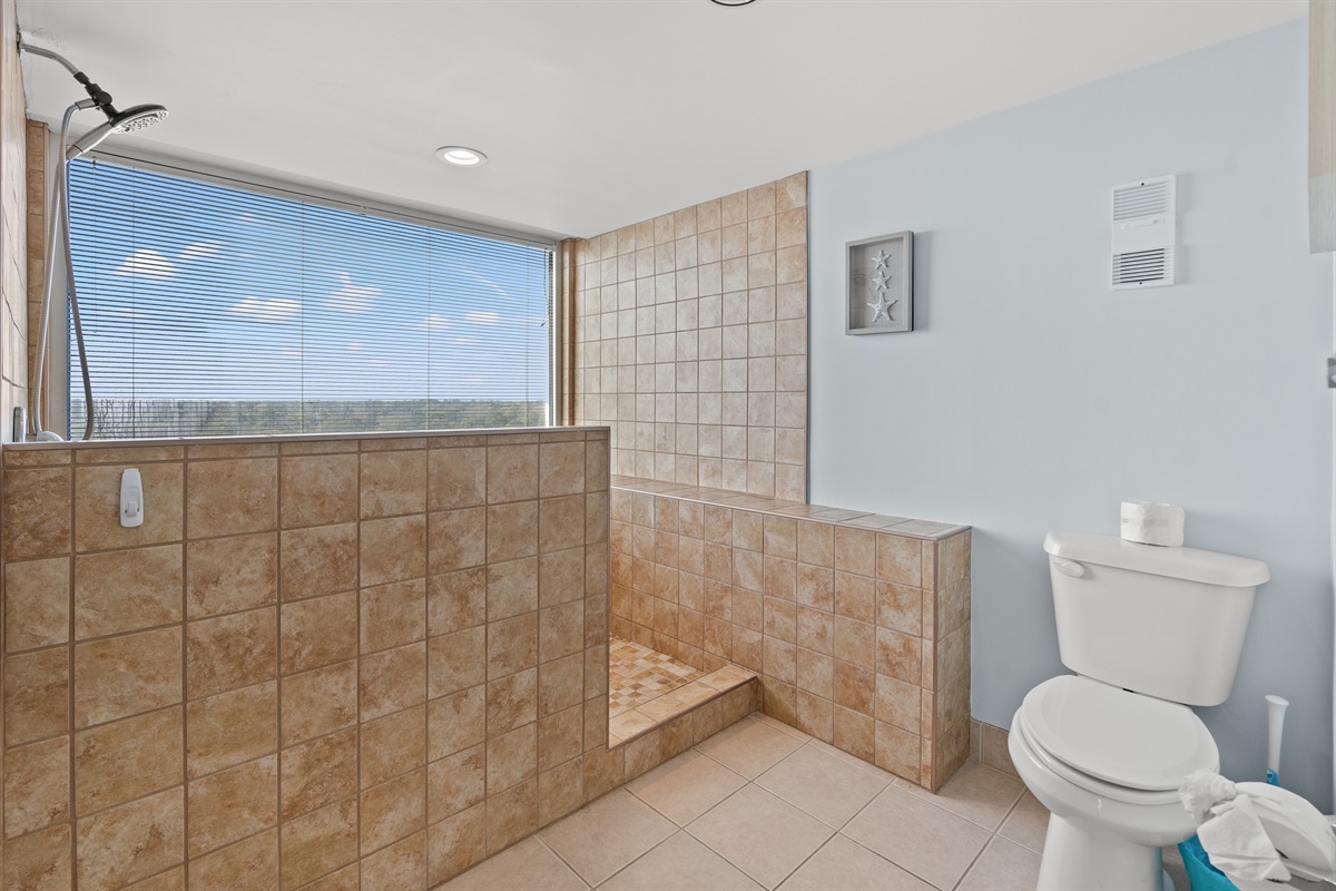 Beautiful huge tiled shower in Main Bathroom
