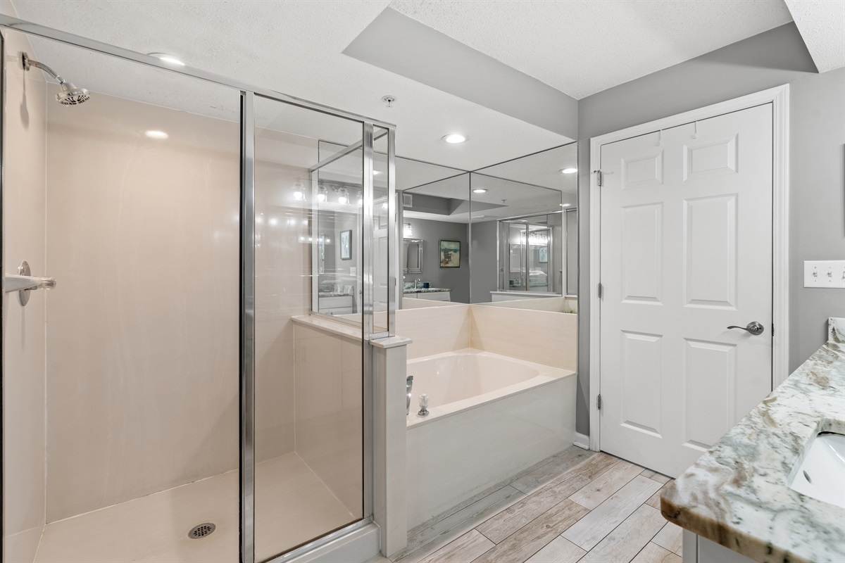 Main Bathroom with strand alone shower and jetted tub