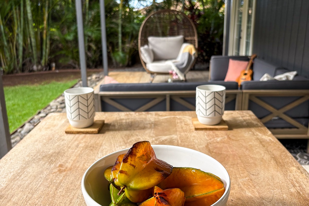 pick starfruit and limes from our trees