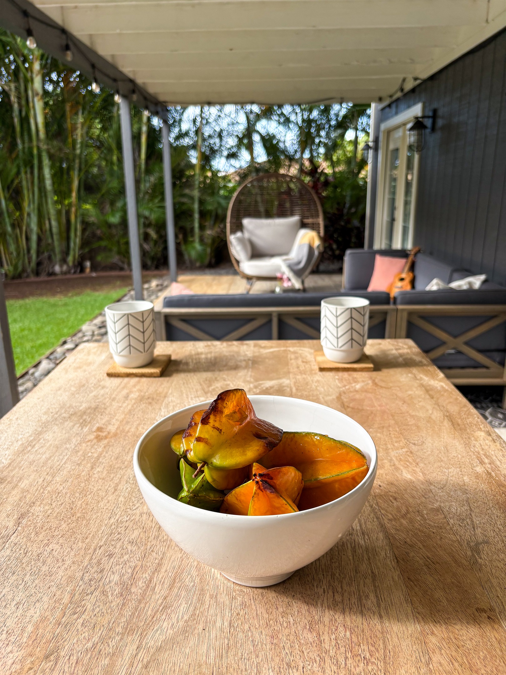 pick starfruit and limes from our trees