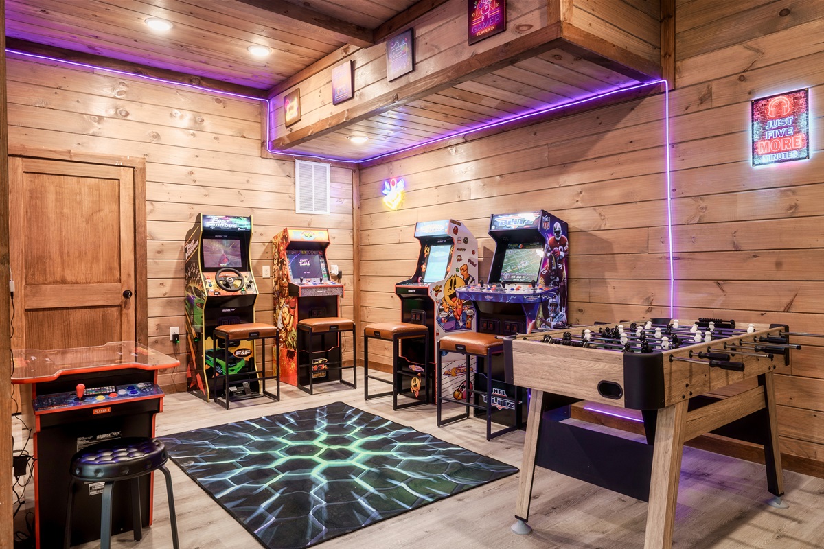 Game Room with multiple arcades and foosball table