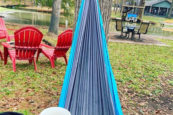 Relaxing in the hammock.