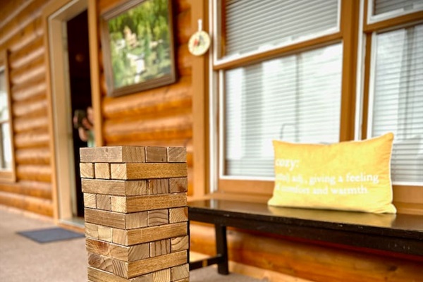 Unwind on our spacious covered porch, complete with Giant Jenga and cornhole! Perfect for friendly competitions or casual hangouts, this outdoor space invites fun and relaxation. Enjoy making lasting memories with friends and family!