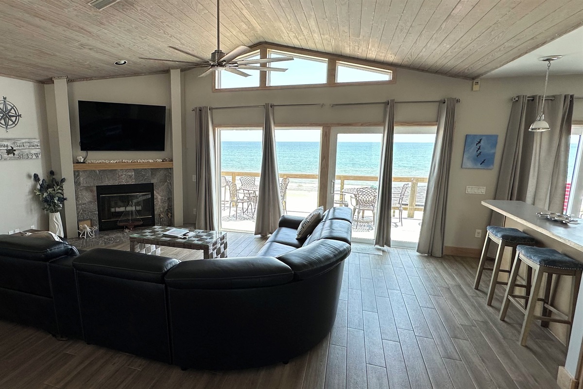 Dining room, family room and kitchen all open to the ocean views.