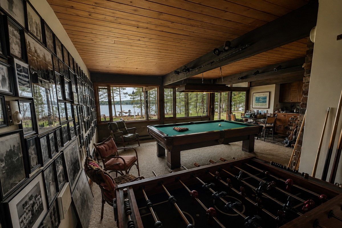 Lower level Game Room with walkout to Lake
